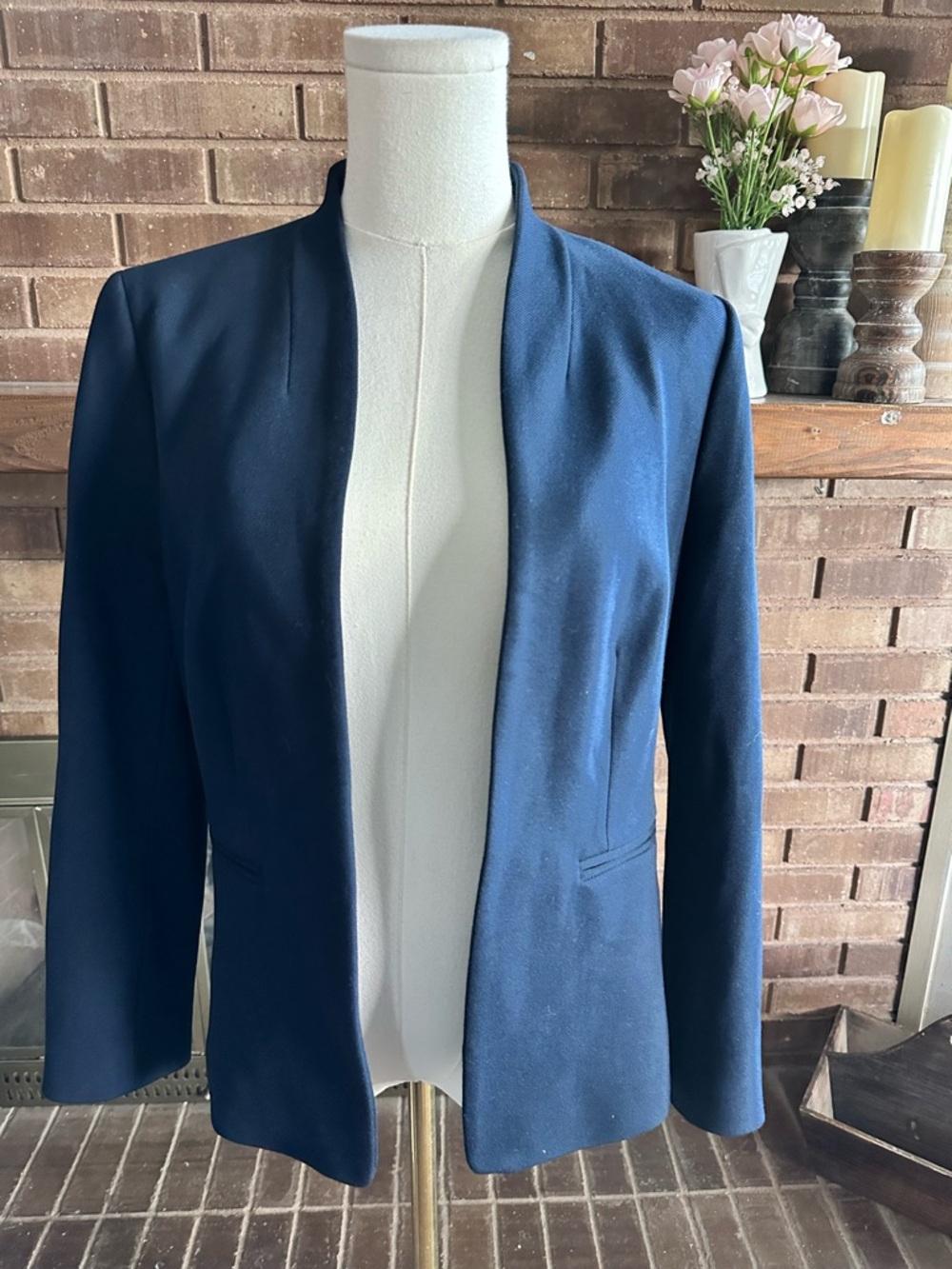 J.Crew 365 Navy Blue Open Front Collarless Blazer Size 8 Workwear